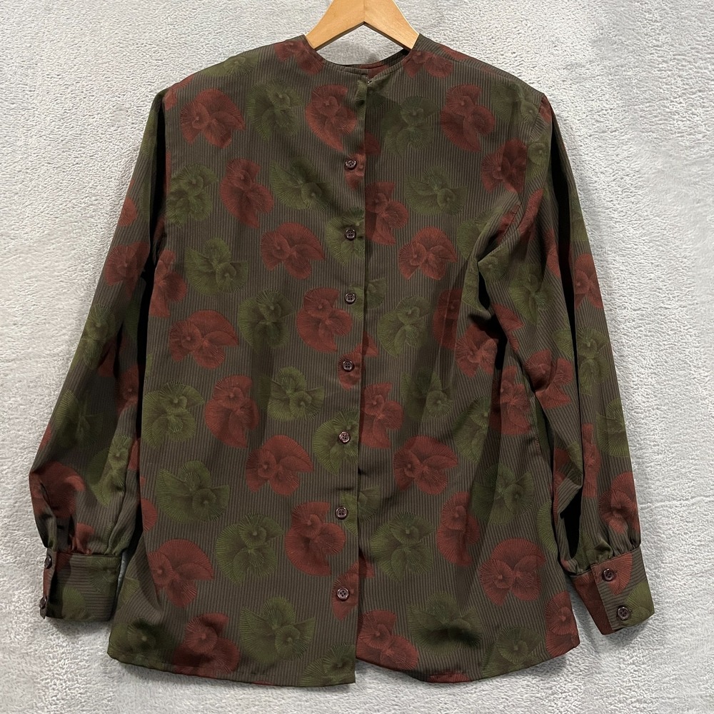 Vintage Harve Benard Holtzman Blouse Womens 8 Floral Long Sleeve Padded Shoulder